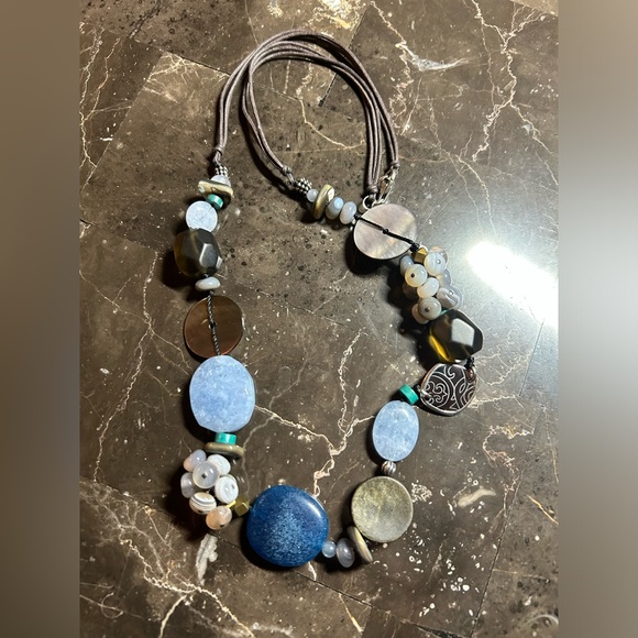 Silpada 28” Necklace, Quartize, Agate, Magnesite, Shell, Sterling Silver - Picture 2 of 4